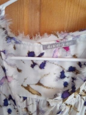 Daniel Rainn White Floral Blouse with Blue, Pink, and Gold Accents